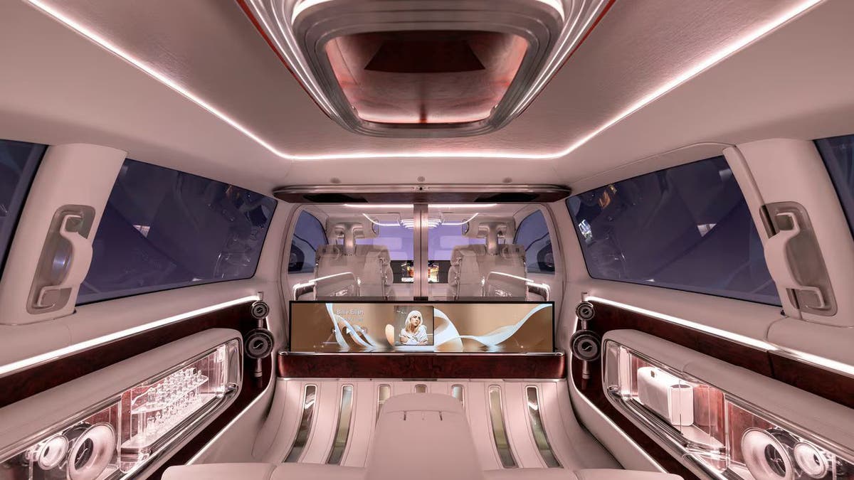 Mercedes luxury electric van with 65 inches screen, 42 speakers